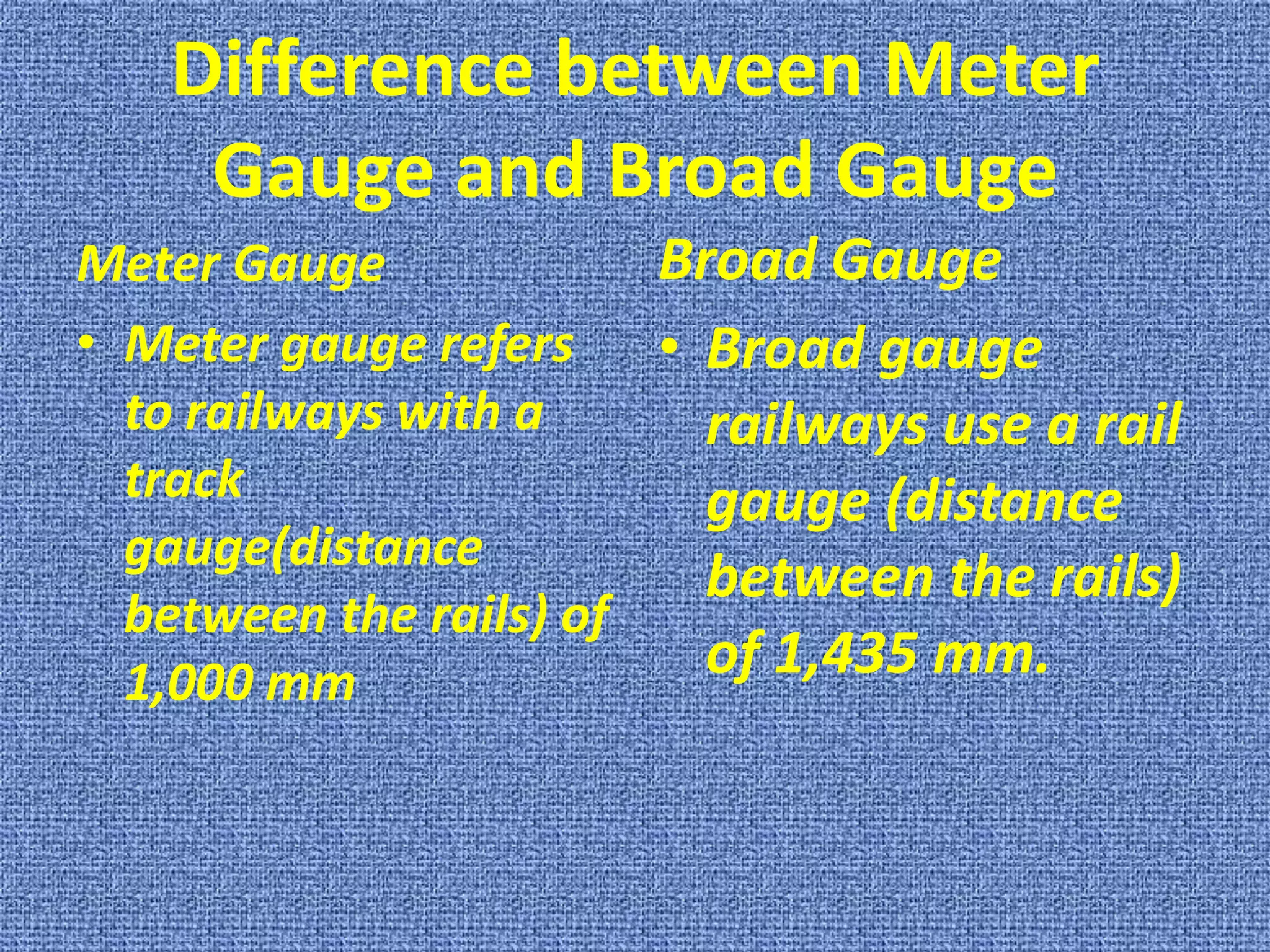 Meter gauge, broad gauge and narrow gauge PPT