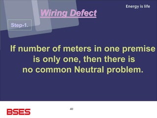 40
Wiring Defect
Step-1.
If number of meters in one premise
is only one, then there is
no common Neutral problem.
 