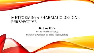 METFORMIN; A PHARMACOLOGICAL
PERSPECTIVE
Dr. Asad Ullah
Department of Pharmacology

University of Veterinary and animal sciences, Lahore

 