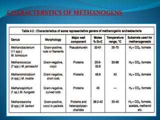 CHARACTERSTICS OF METHANOGENS
 