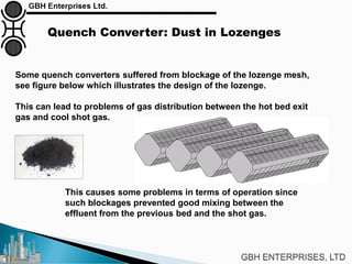 Quench Converter: Dust in Lozenges
Some quench converters suffered from blockage of the lozenge mesh,
see figure below which illustrates the design of the lozenge.
This can lead to problems of gas distribution between the hot bed exit
gas and cool shot gas.
This causes some problems in terms of operation since
such blockages prevented good mixing between the
effluent from the previous bed and the shot gas.
 