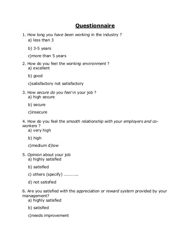 sample questionnaire on job satisfaction