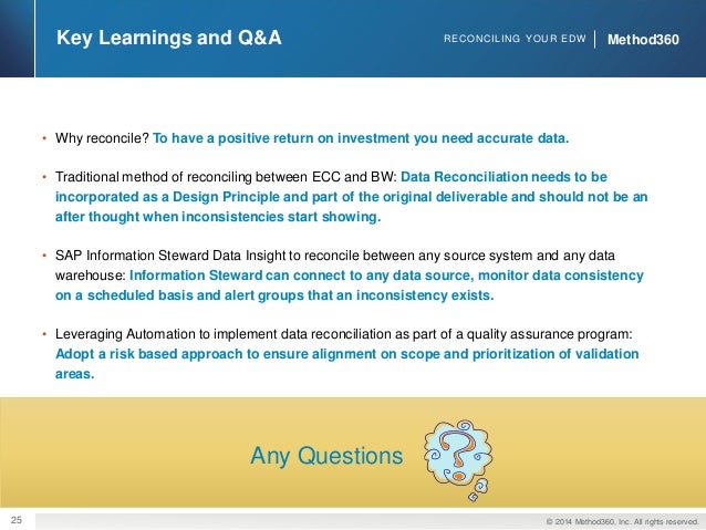 reconciling your enterprise data warehouse to source systems