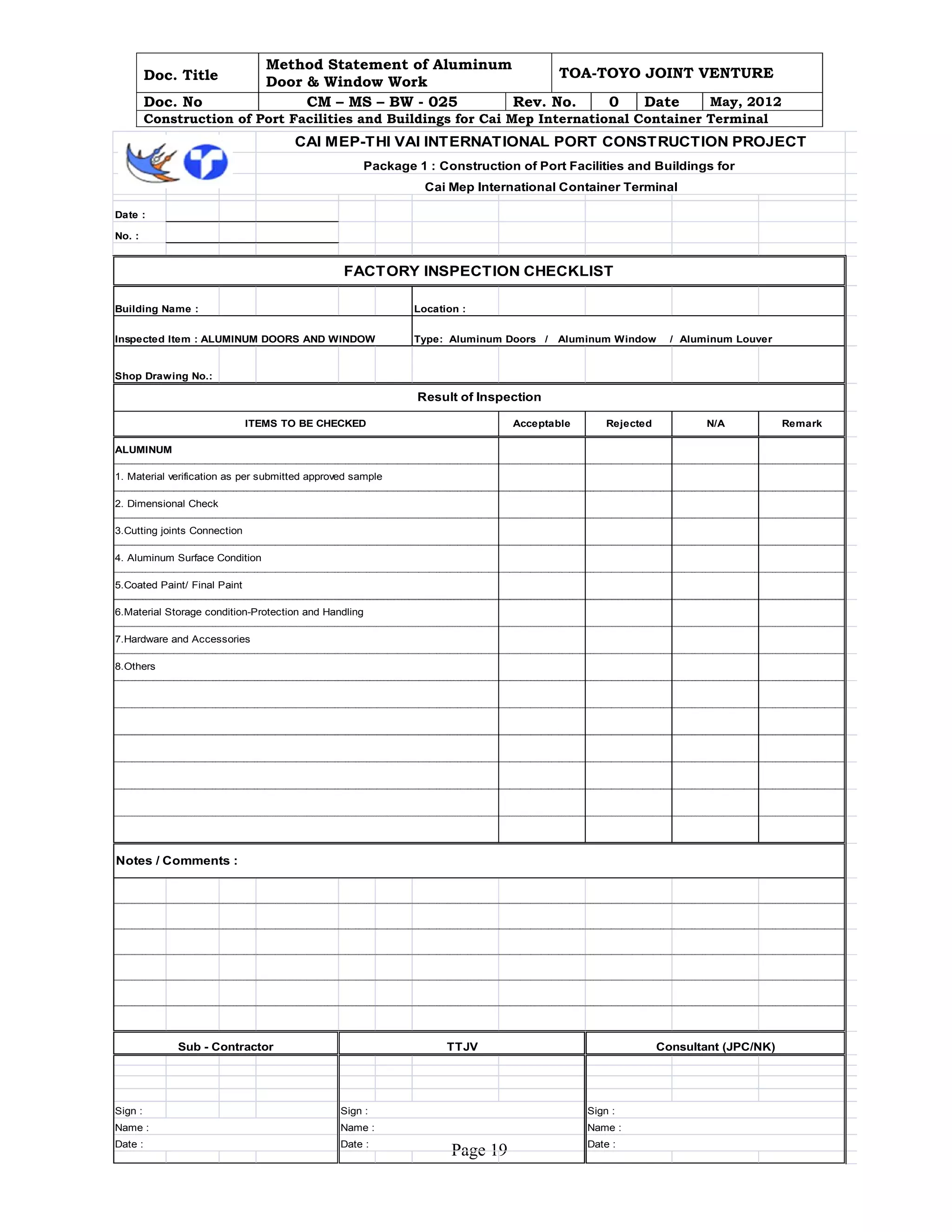 Method aluminum door & window | PDF