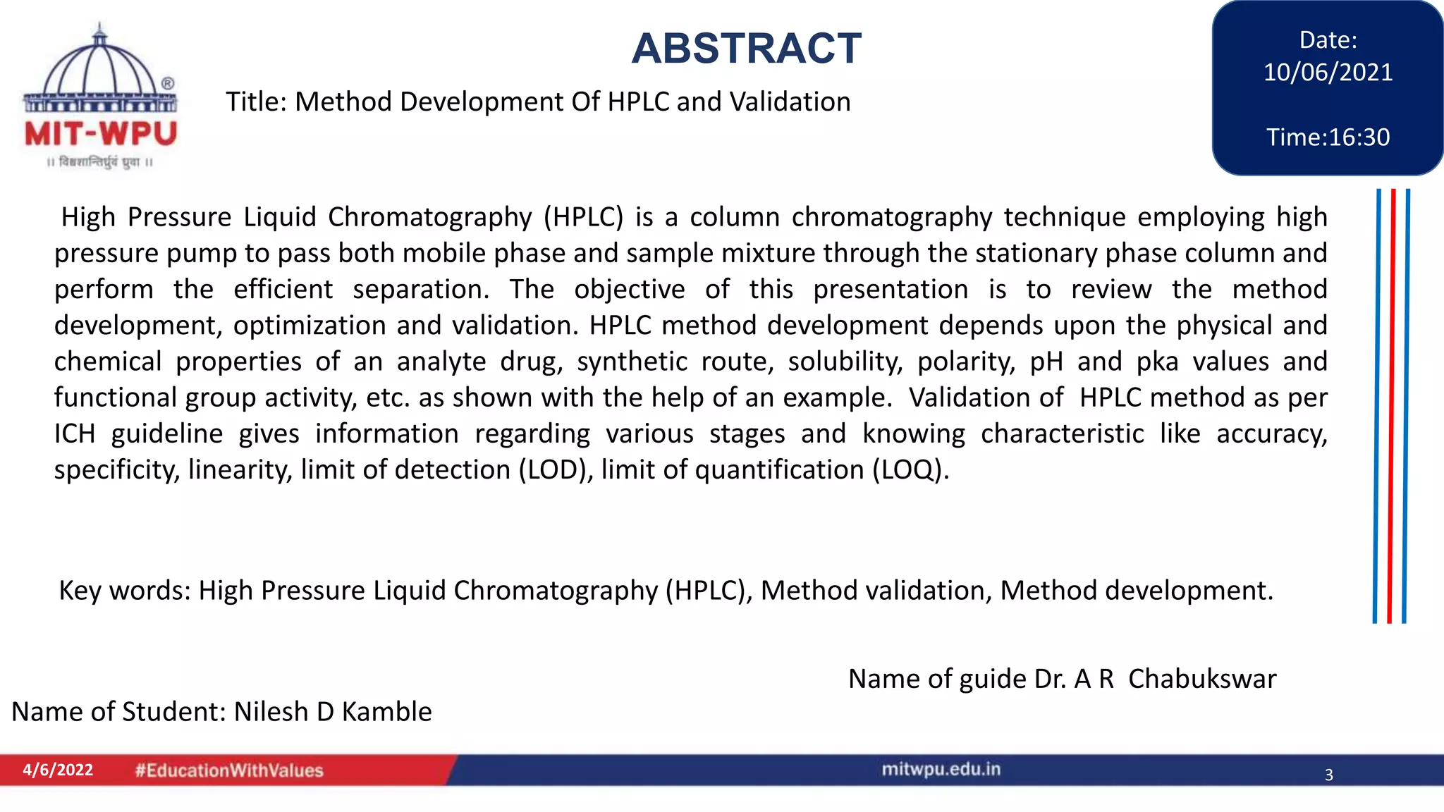 Method development and validation in HPLC | PPTX