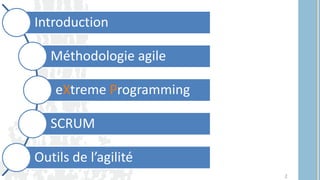 Introduction
Méthodologie agile
eXtreme Programming
SCRUM
Outils de l’agilité
2
 