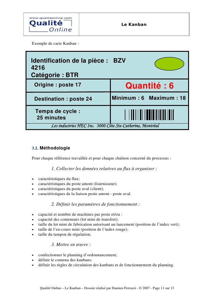 Exemple Calcul Nombre De Kanban  jpardono