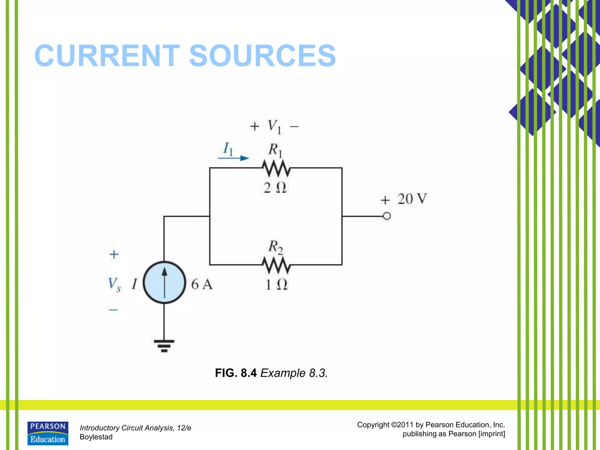 Introductory Circuit Analysis, 12/e
Boylestad
Copyright ©2011 by Pearson Education, Inc.
publishing as Pearson [imprint]
CURRENT SOURCES
FIG. 8.4 Example 8.3.
 