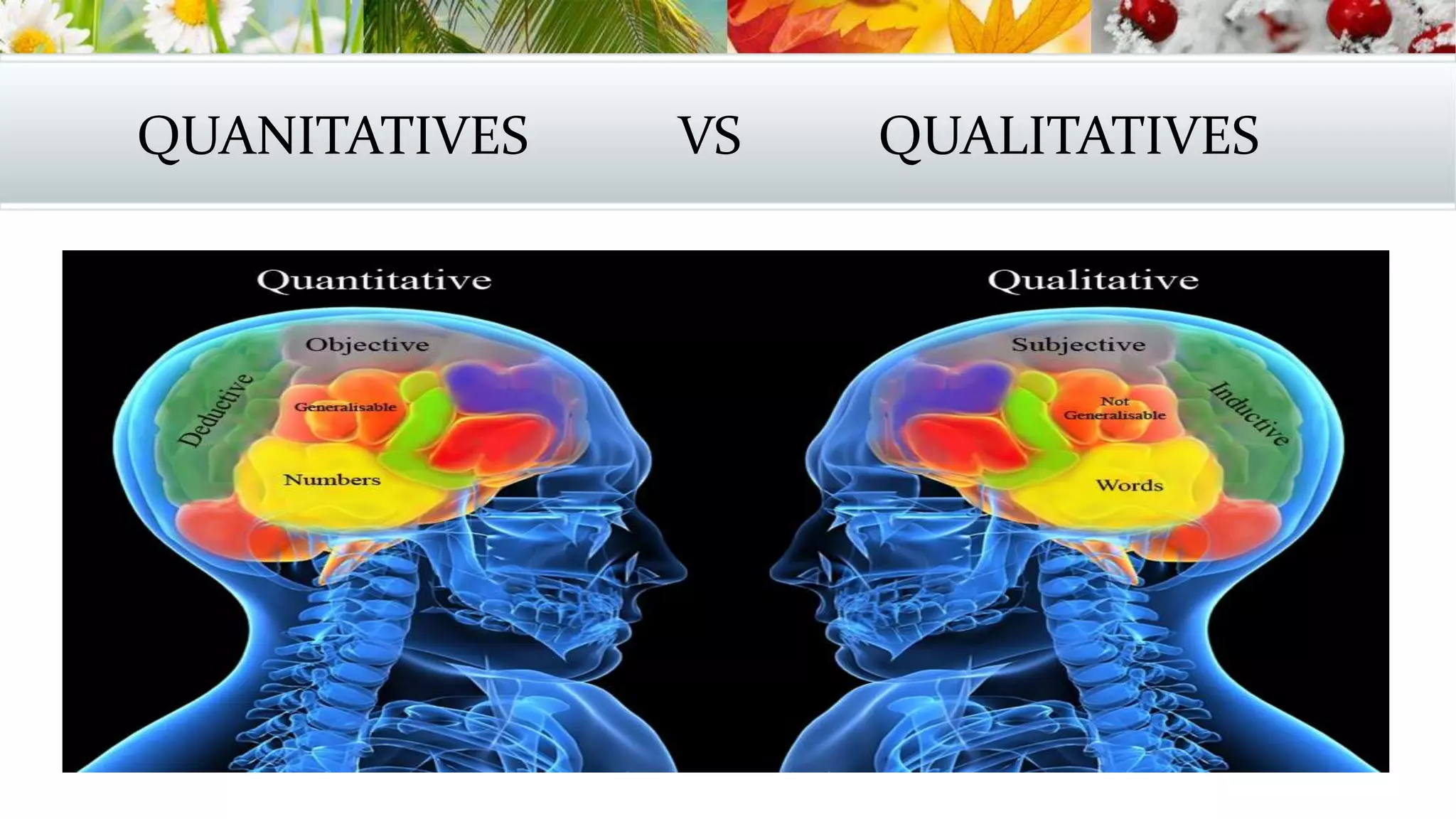 QUANITATIVES VS QUALITATIVES
 