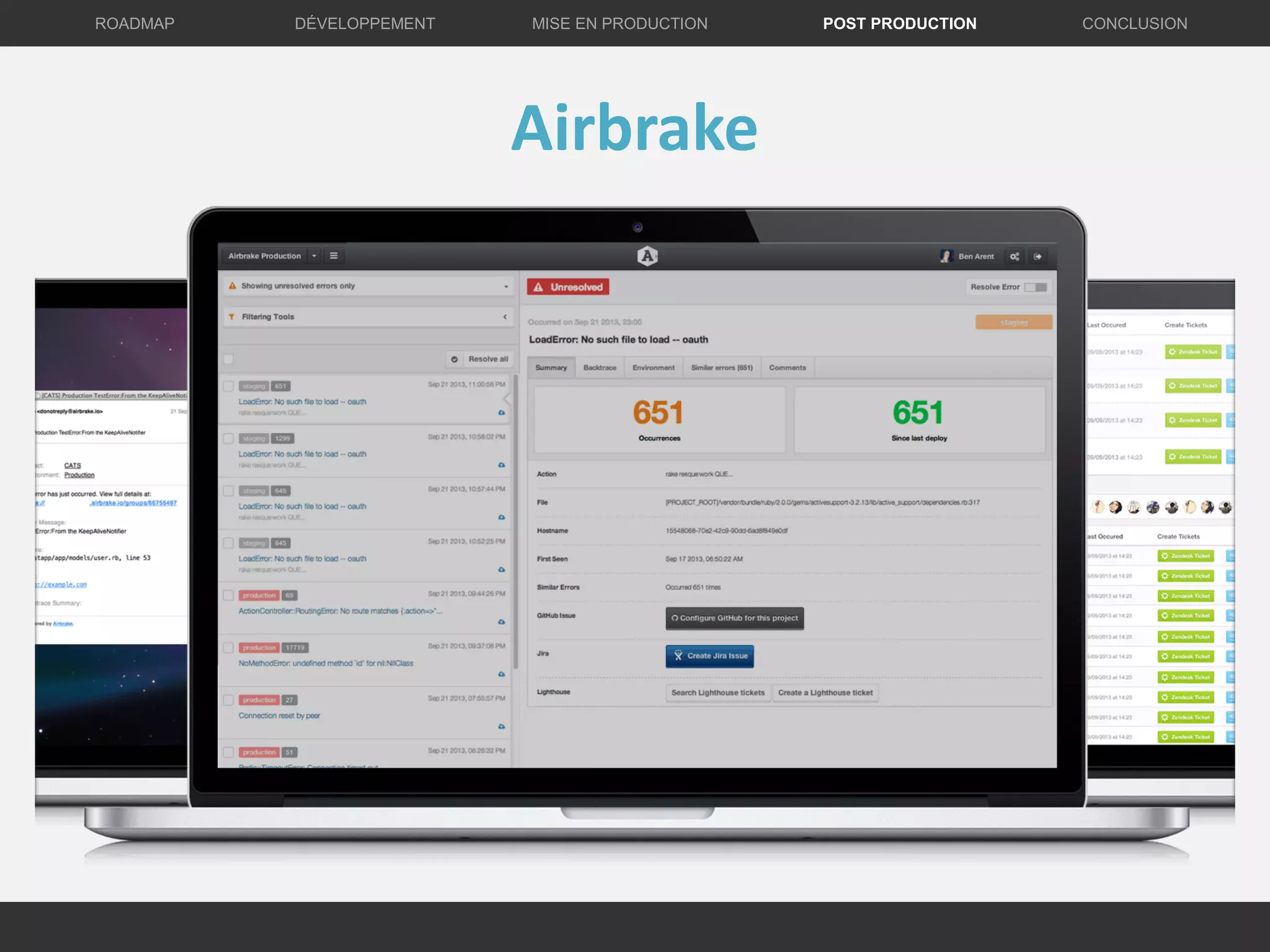 Airbrake
DÉVELOPPEMENT MISE EN PRODUCTION CONCLUSIONROADMAP POST PRODUCTION
 