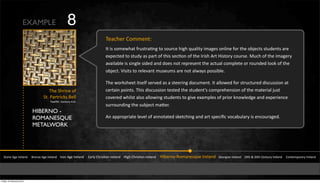 HIBERNO -
ROMANESQUE
METALWORK
!"#$%&'(%&)*%+,$-&&&&.*#$/%&'(%&)*%+,$-&&&&)*#$&'(%&)*%+,$-&&&&&0,*+1&23*456,$&)*%+,$-&&&&74(3&23*456,$&)*%+,$-&&&&&748%*$#9:#;,$%5<=%&)*%+,$-&&&&>%#*(4,$&)*%+,$-&&&&?@"3&A&BC"3&2%$"=*1&)*%+,$-&&&&&2#$"%;D#*,*1&)*%+,$-
E3%&!3*4$%&#Y
!"I&X,*"*4FN5&.%++
&EM%+f3&&2%$"=*1&'IJI
EXAMPLE 8
E%,F3%*&2#;;%$"K
)"&45&5#;%M3,"&Y*=5"*,6$(&"#&5#=*F%&34(3&<=,+4"1&4;,(%5&#$+4$%&Y#*&"3%b%F"5&5"=-%$"5&,*%
%aD%F"%-&"#&5"=-1&,5&D,*"&#Y&"345&5%F6#$&#Y&"3%&)*453&'*"&745"#*1&F#=*5%I&L=F3&#Y&"3%&4;,(%*1
,Q,4+,8+%&45&54$(+%&54-%-&,$-&-#%5&$#"&*%D*%5%$"&"3%&,F"=,+&F#;D+%"%&#*&*#=$-%-&+##N&#Y&"3%
#8b%F"I&V454"5&"#&*%+%Q,$"&;=5%=;5&,*%&$#"&,+M,15&D#5548+%I
E3%&M#*N53%%"&4"5%+Y&5%*Q%-&,5&,&5"%%*4$(&-#F=;%$"I&)"&,++#M%-&Y#*&5"*=F"=*%-&-45F=554#$&,"
F%*",4$&D#4$"5I&E345&-45F=554#$&"%5"%-&"3%&5"=-%$"`5&F#;D*%3%$54#$&#Y&"3%&;,"%*4,+&b=5"&
F#Q%*%-&M34+5"&,+5#&,++#M4$(&5"=-%$"5&"#&(4Q%&%a,;D+%5&#Y&D*4#*&N$#M+%-(%&,$-&%aD%*4%$F%
5=**#=$-4$(&"3%&5=8b%F"&;,d%*I
'$&,DD*#D*4,"%&+%Q%+&#Y&,$$#","%-&5N%"F34$(&,$-&,*"&5D%F4RF&Q#F,8=+,*1&45&%$F#=*,(%-I
Friday 10 February 2012
 