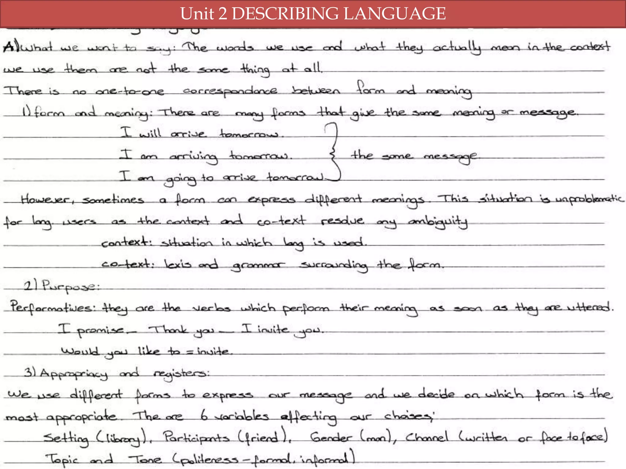 Unit 2 DESCRIBING LANGUAGE

 