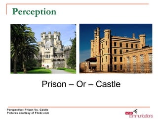 Perception




                         Prison – Or – Castle

Perspective: Prison Vs. Castle
Pictures courtesy of Flickr.com
 
