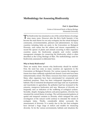 Methodology for Assessing Biodiversity 


                                                           Prof. S. Ajmal Khan 
...
