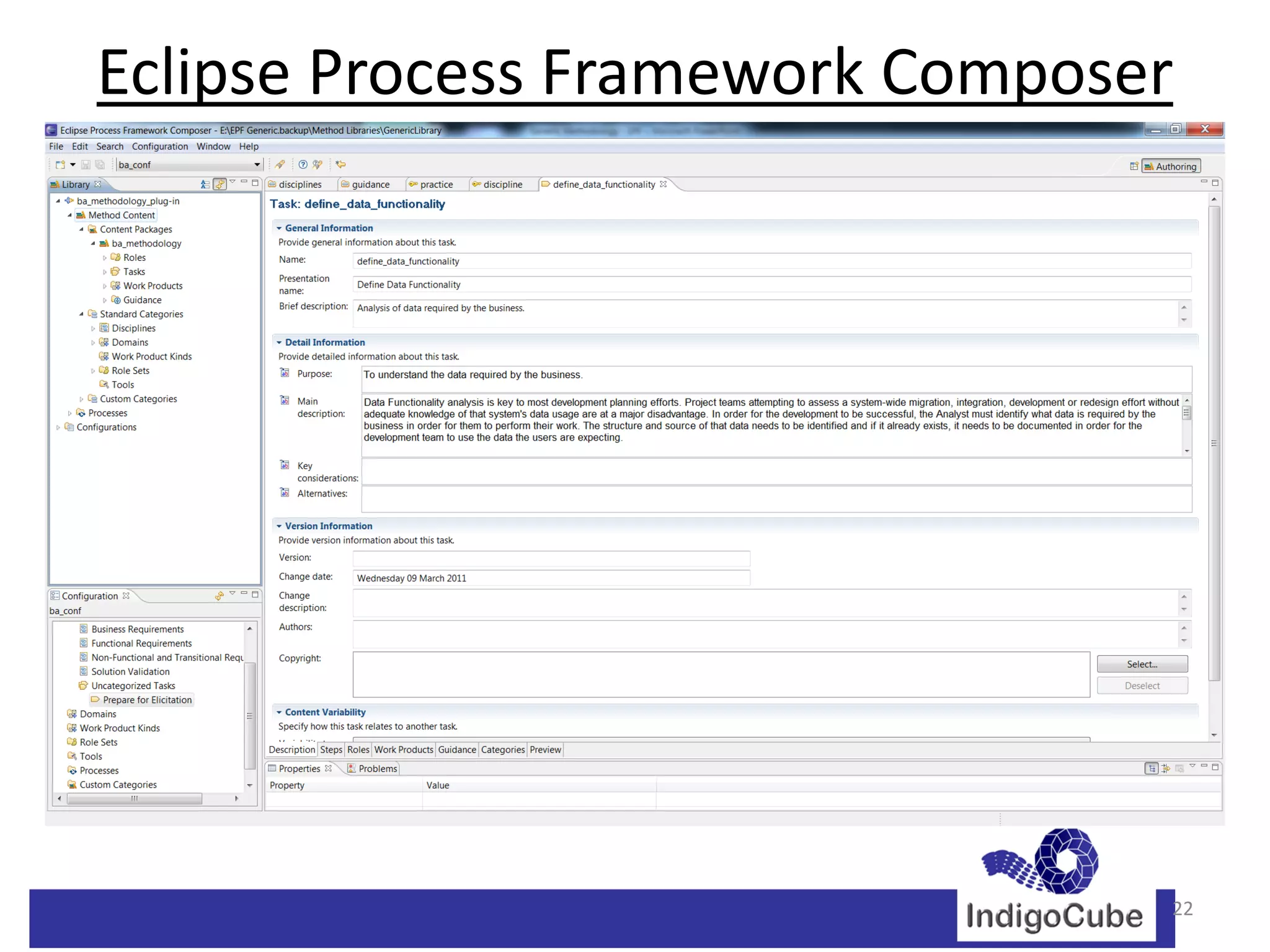 Eclipse Process Framework Composer




                                 22
 