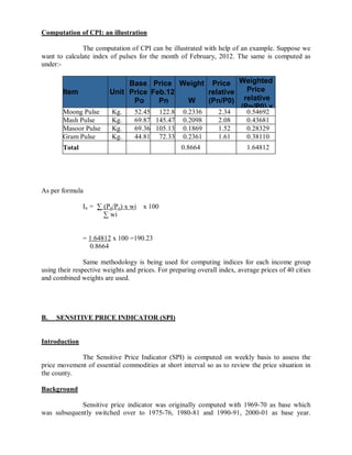 Collection Index Computation Example Problems Methodology of price collection and computing price in Pakistan | PDF