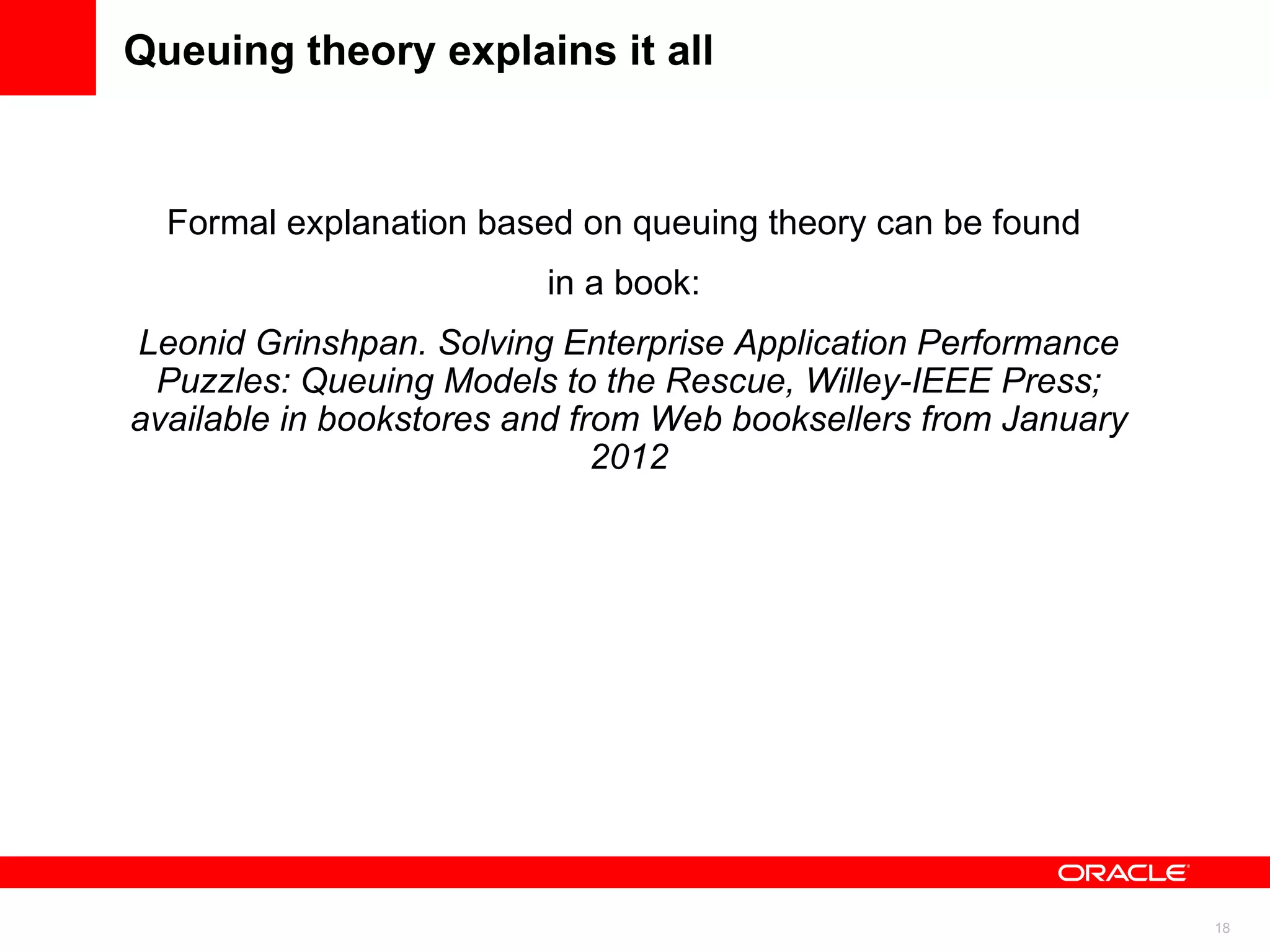 Queuing theory explains it all Formal explanation based on queuing theory can be found  in a book:  Leonid Grinshpan. Solving Enterprise Application Performance Puzzles: Queuing Models to the Rescue, Willey-IEEE Press; available in bookstores and from Web booksellers from January 2012 