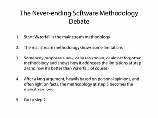 Informal 
• Everything else you do but is not written anywhere 
• Coffee machine chats 
• Ask your mates 
• Impromptu meetings 
• Brown bag sessions 
• Politics 
• ...Anything else outside the formal part done to deliver the 
product 
 