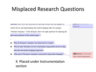 Misplaced Research Questions
X Placed under Instrumentation
section
 