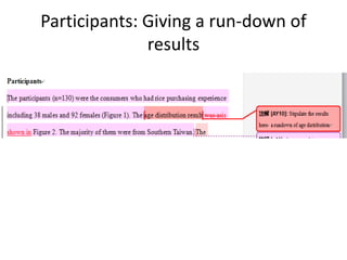 Participants: Giving a run-down of
results
 