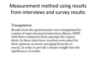 Measurement method using results
from interviews and survey results
 