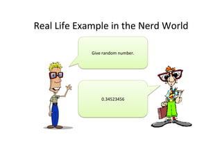 Real	
  Life	
  Example	
  in	
  the	
  Nerd	
  World	
  
Give	
  random	
  number.	
  
0.34523456	
  
 
