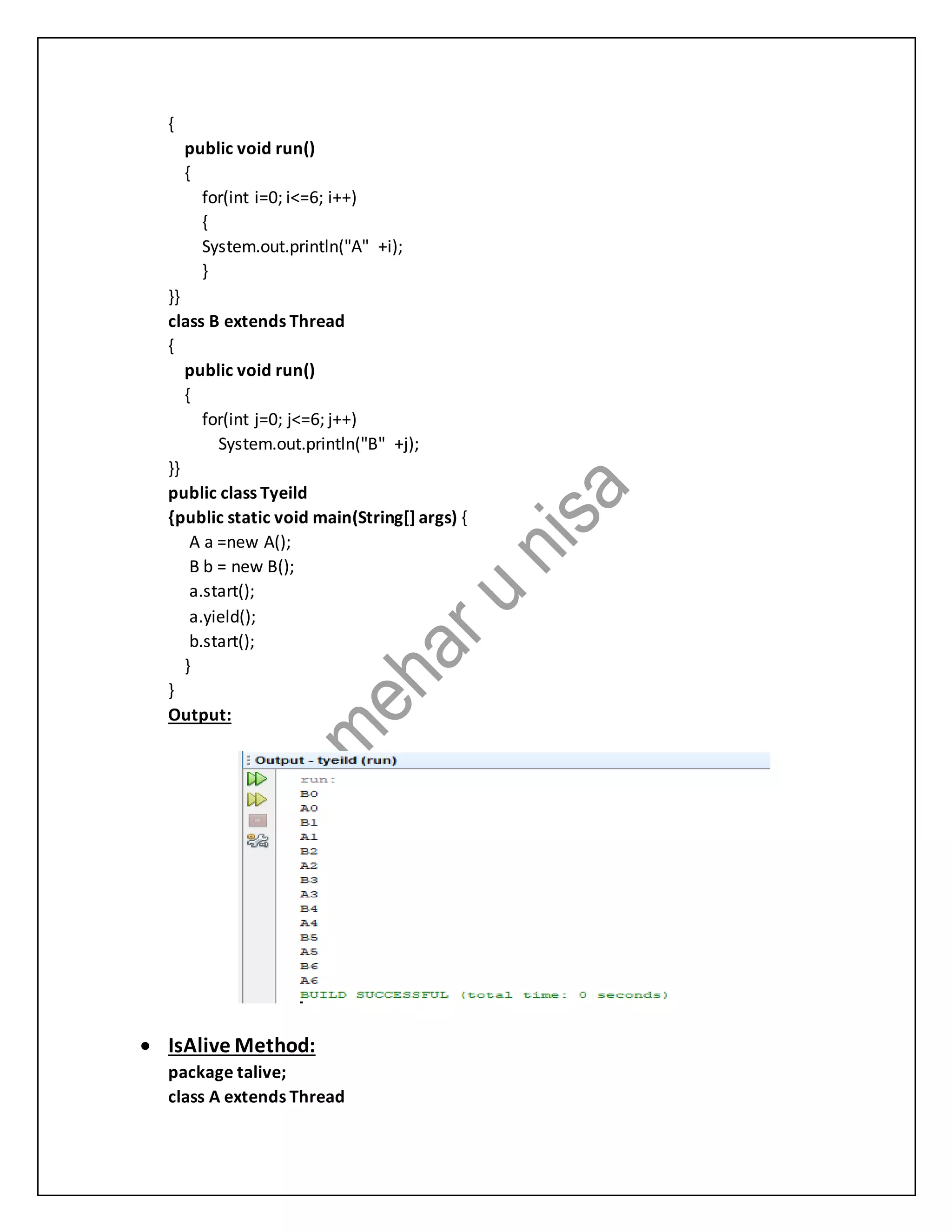 Methods Of Thread Class