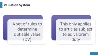 Valuation System
7
A set of rules to
determine
dutiable value
(DV)
This only applies
to articles subject
to ad valorem
duty
 