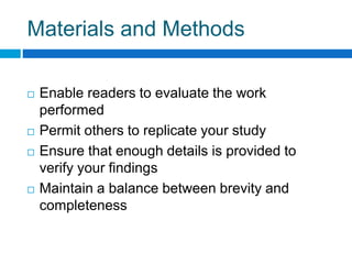 Material Methods Text Guidelines in Scientific Writing (Materials and Methods) | PPTX