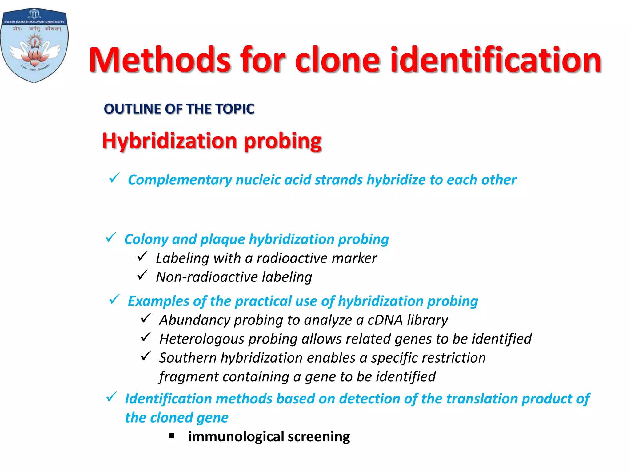 Methods for clone identification | PPTX | Chemistry | Science