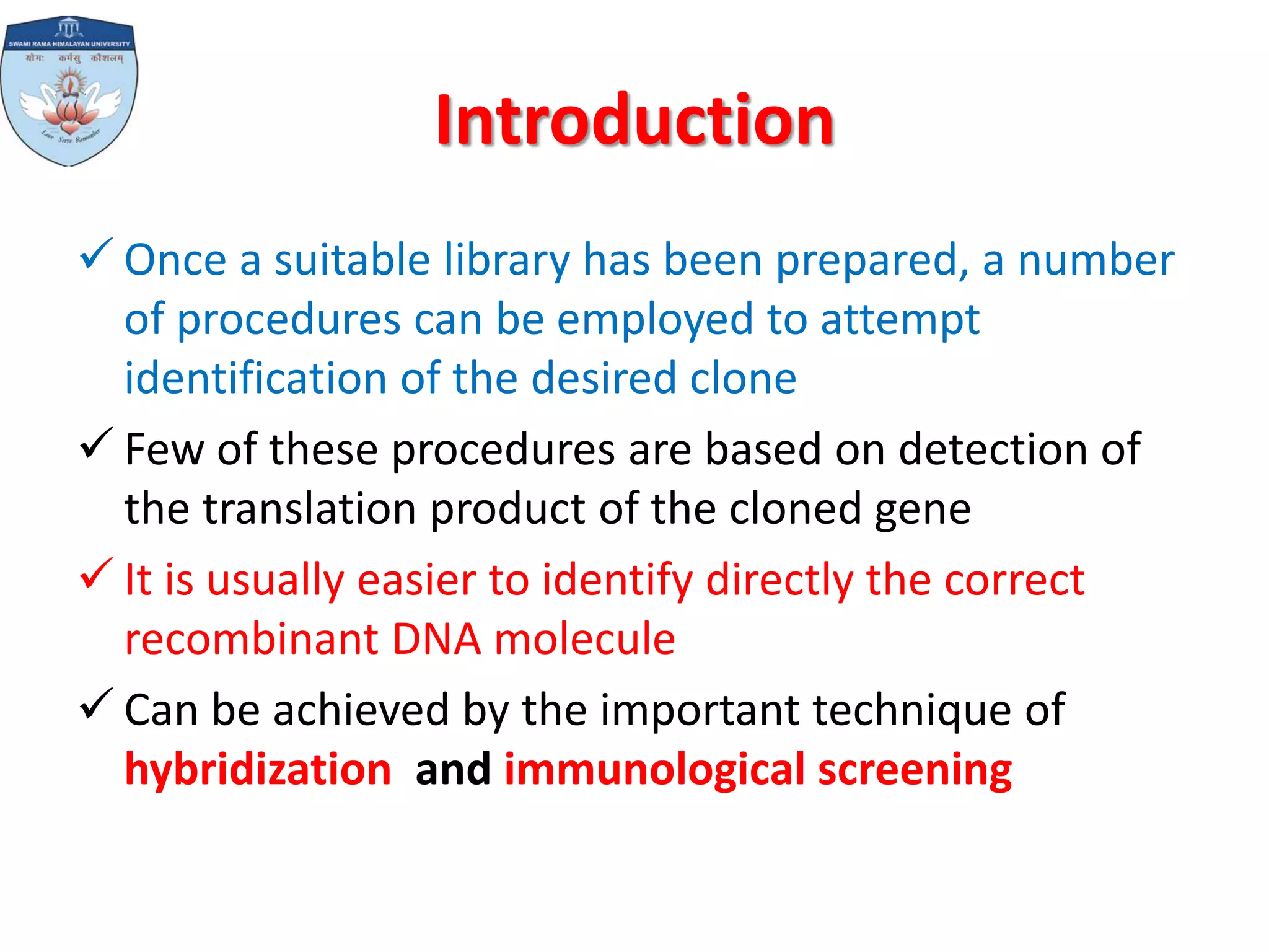 Methods for clone identification | PPTX | Chemistry | Science