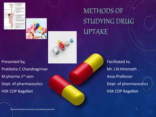 Presented by,
Pratiksha C Chandragirivar
M pharma 1st sem
Dept. of pharmaceutics
HSK COP Bagalkot
Facilitated to,
Mr. J.N.HIremath
Asso.Professor
Dept. of pharmaceutics
HSK COP Bagalkot
1Advanced biopharmaceutics and pharmacokinetics
 