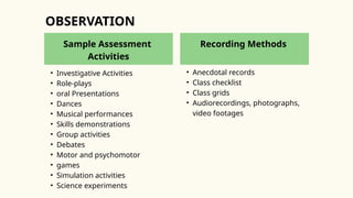 Effective Assessment and Recording Methods in K to 12 Education | PPTX