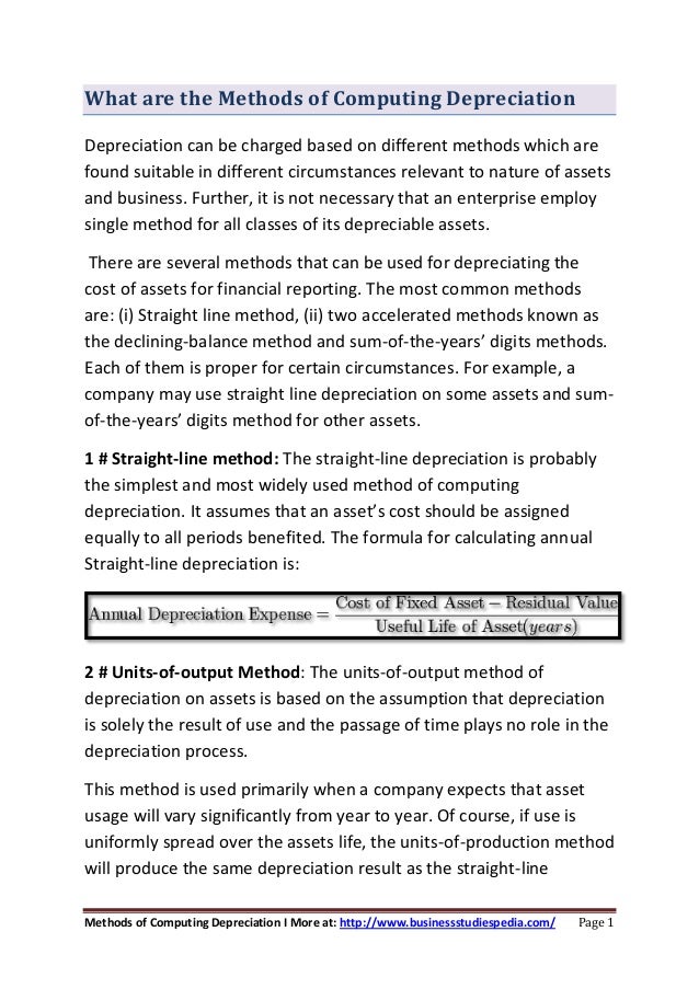 methods of computing depreciation accelerated depreciation formula