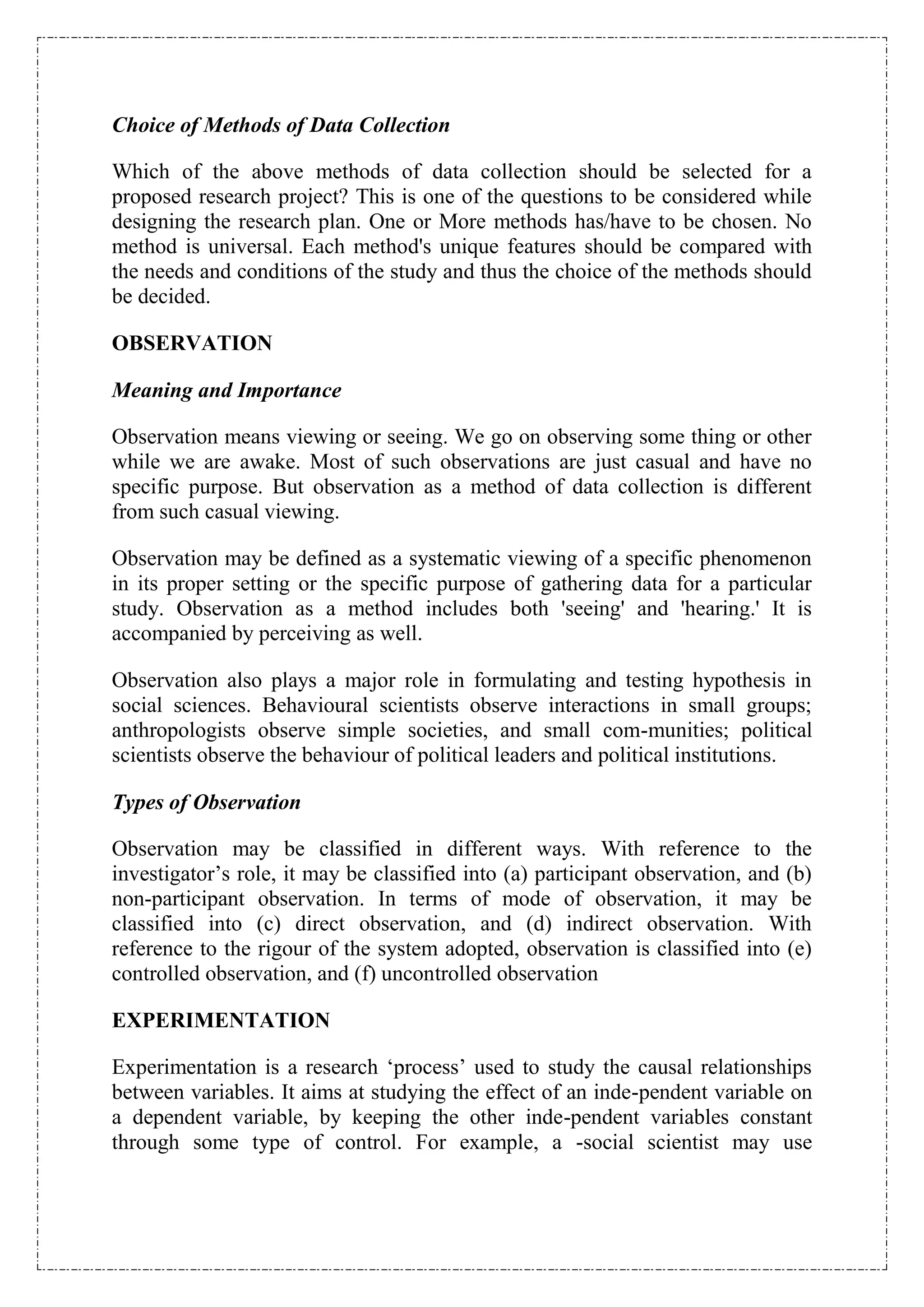 Methods of data collection