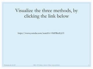 Visualize the three methods, by
clicking the link below
Wednesday, July 26, 2017 CSEC- TCF Syllabus - Section 1: Fibres, Yarns and Fabrics 6
https://www.youtube.com/watch?v=HrFBiniEyUI
 