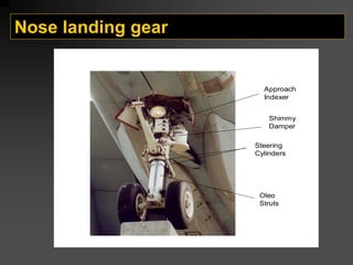 Nose landing gear
Approach
Indexer
Shimmy
Damper
Steering
Cylinders
Oleo
Struts
 
