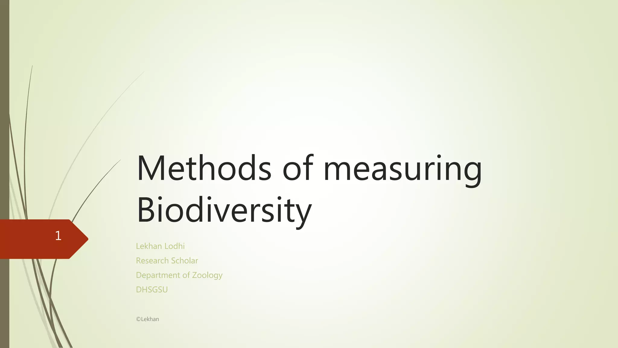 Methods of measuring biodiversity biodiversity index ppt