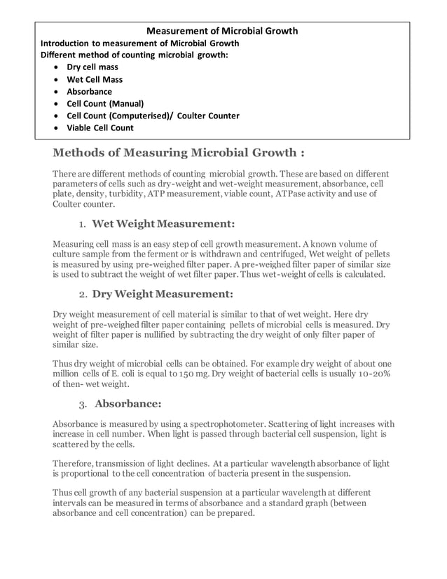Methods Of Measuring Microbial Growth