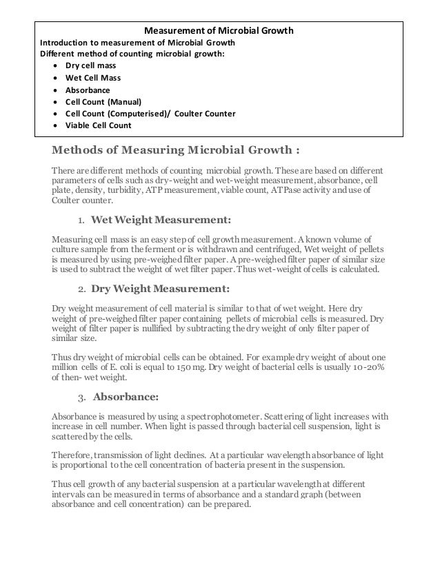 methods of measuring microbial growth weight and measurement