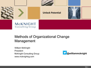 Slide 1
Unlock Potential
William McKnight
President
McKnight Consulting Group
www.mcknightcg.com
@williammcknight
Methods of Organizational Change
Management
@williammcknight
 
