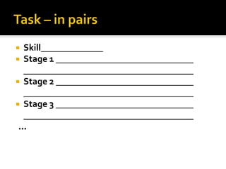 Task – in pairsSkillStage 1 Stage 2 Stage 3    …