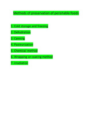 Methods of preservation of perishable foods | PDF
