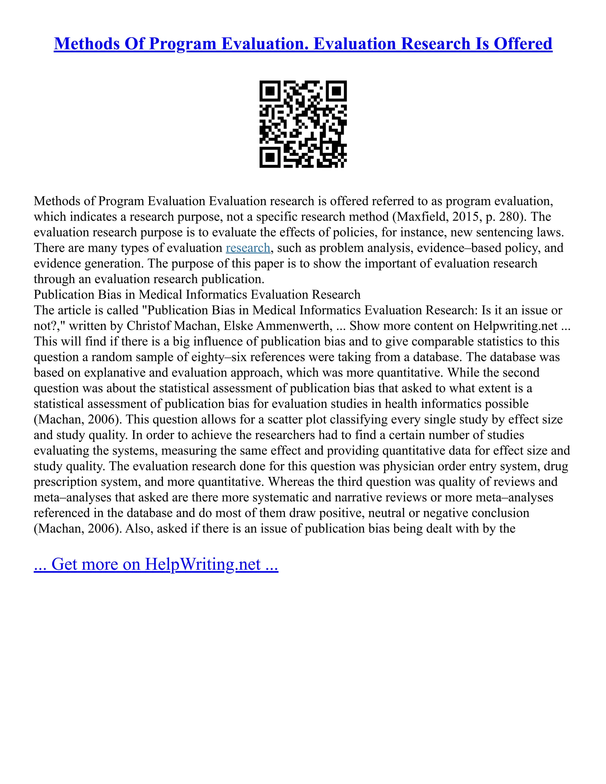 Methods Of Program Evaluation. Evaluation Research Is Offered | PDF