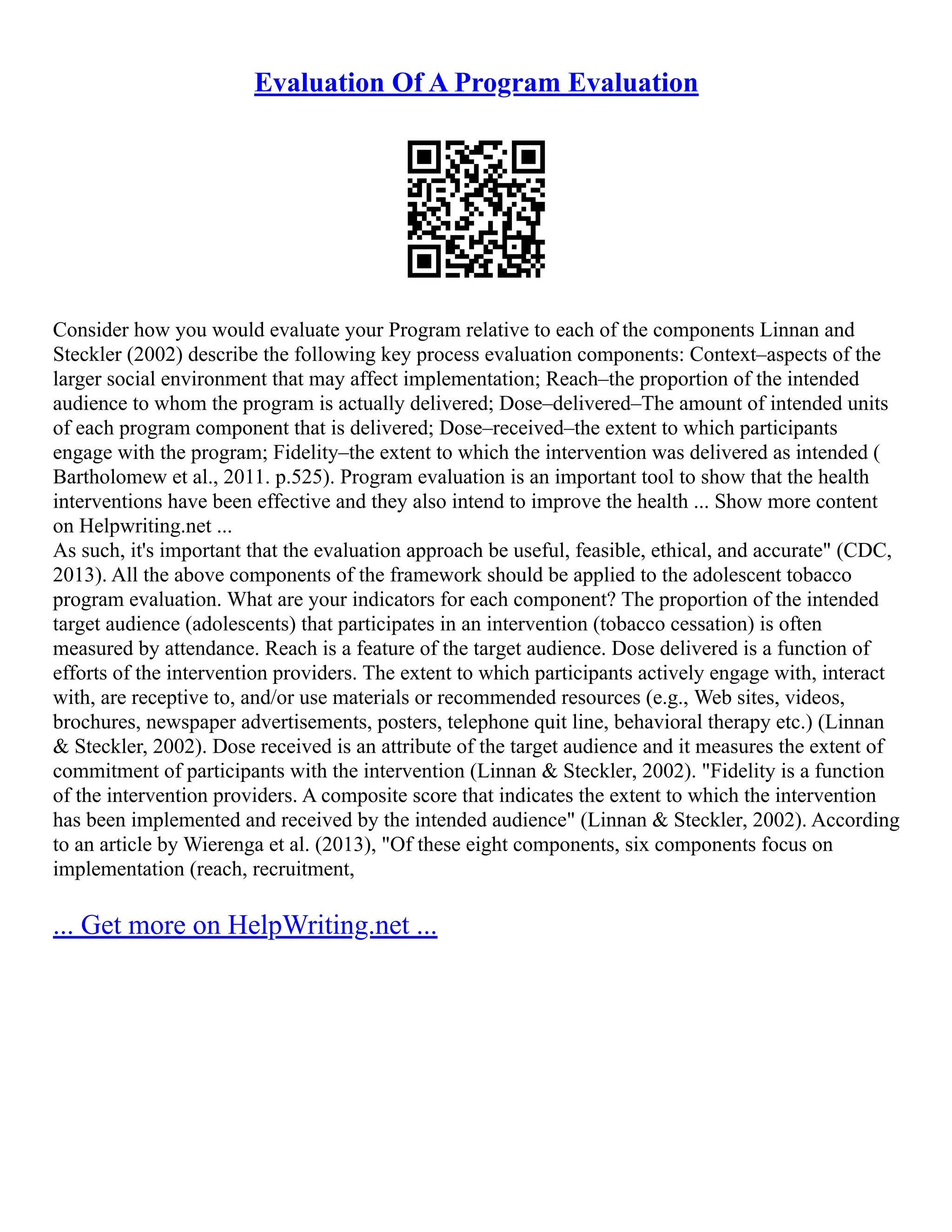 Methods Of Program Evaluation. Evaluation Research Is Offered | PDF
