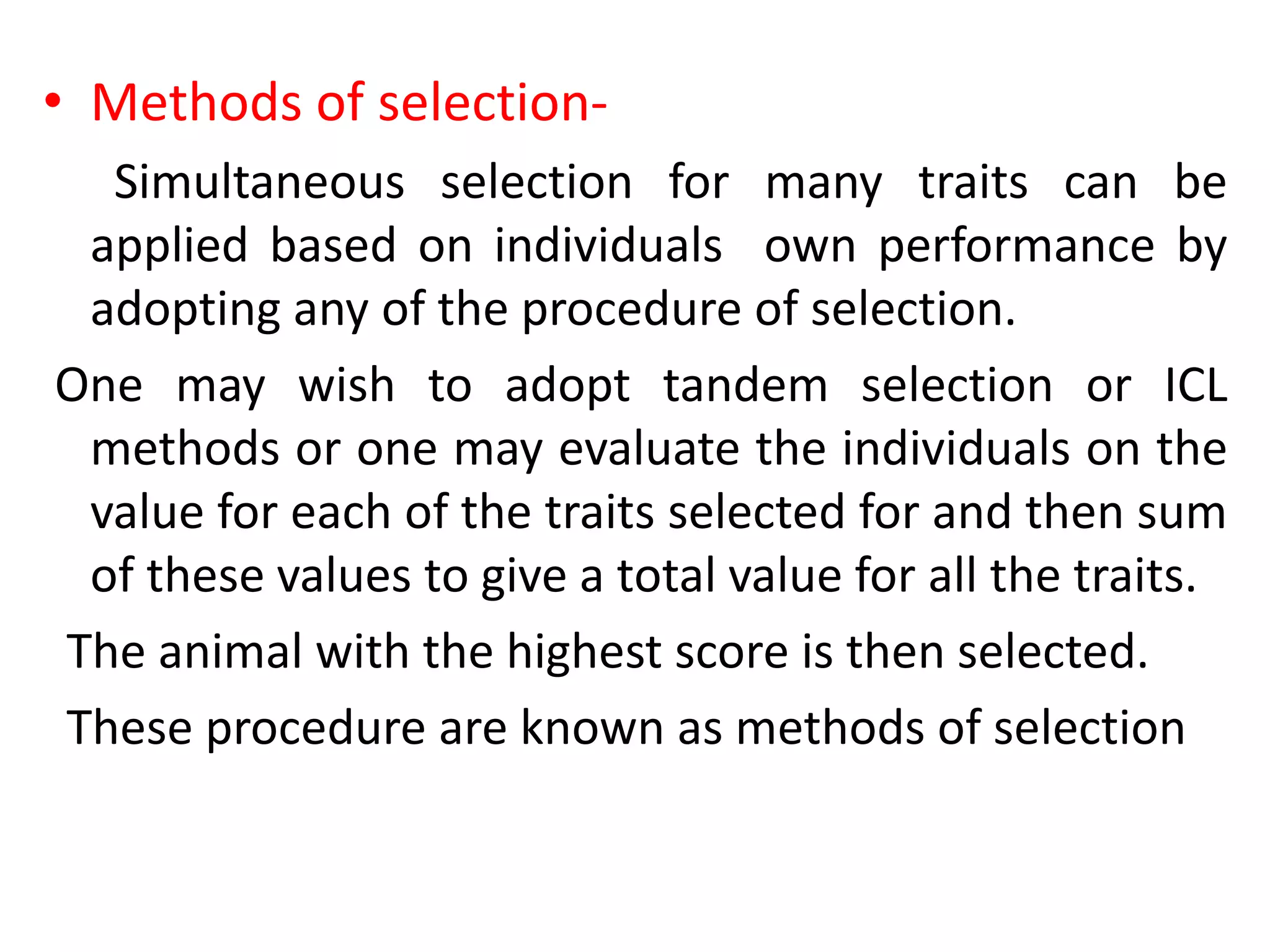 Methods of selection in animal genetics and breeding | PPTX