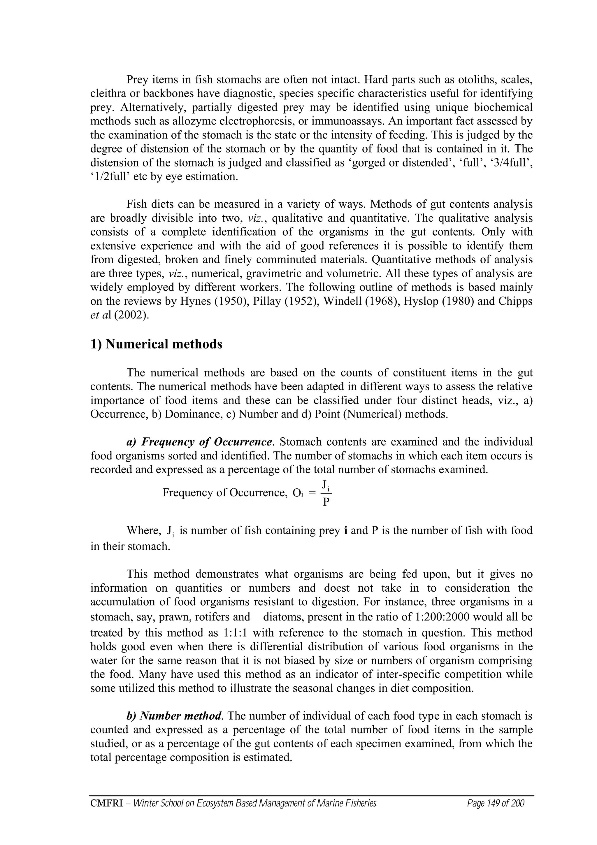 Methods of stomach contetn analyses of fishes | PDF