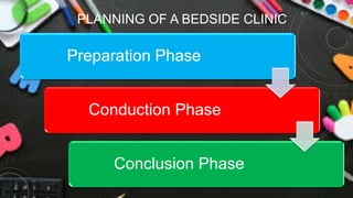 PLANNING OF A BEDSIDE CLINIC
Preparation Phase
Conduction Phase
Conclusion Phase
 