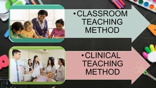 •CLASSROOM
TEACHING
METHOD
•CLINICAL
TEACHING
METHOD
 