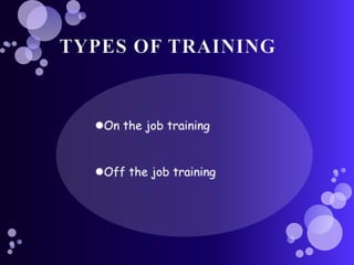 TYPES OF TRAININGOn the job trainingOff the job training